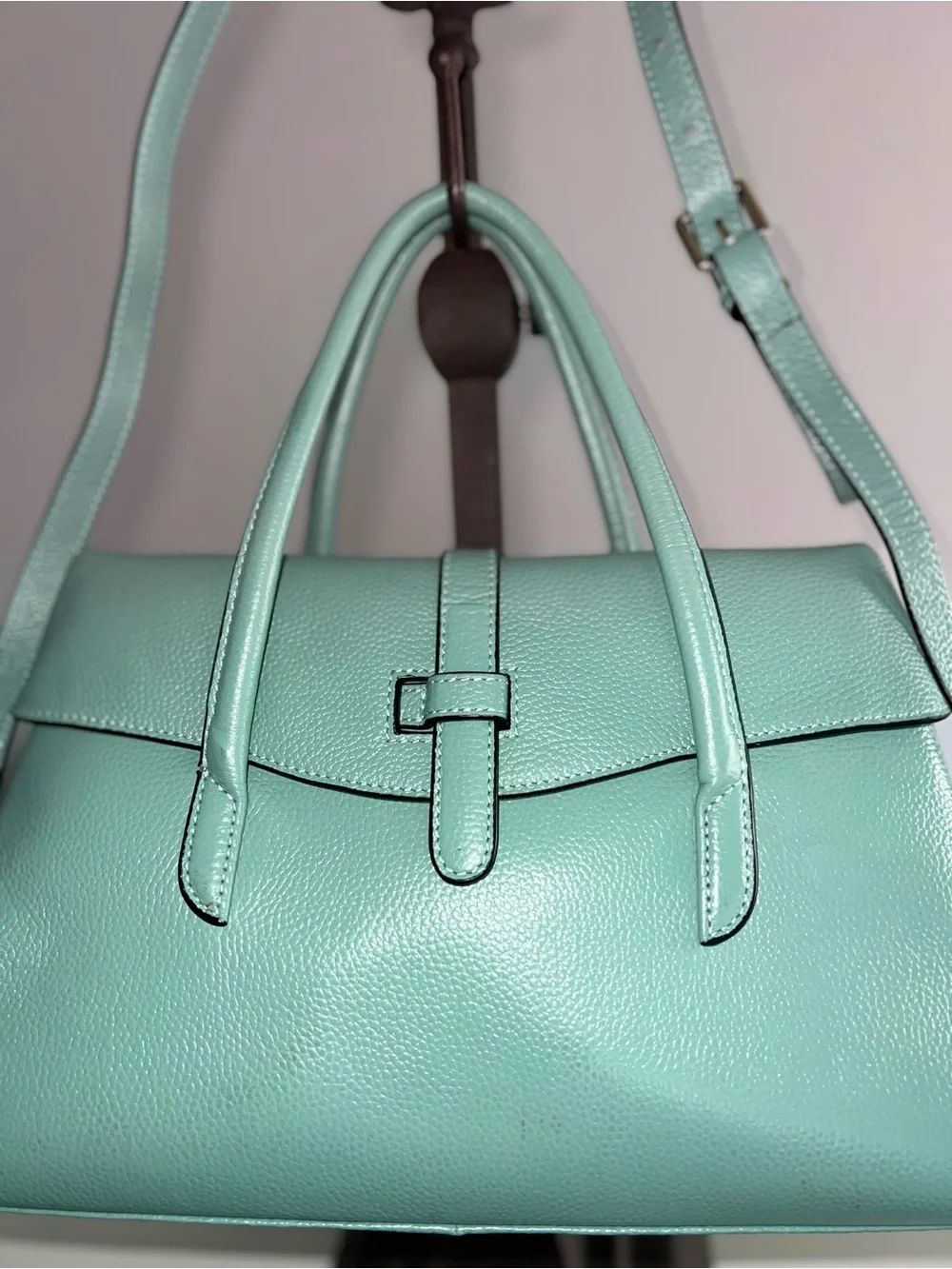 Jack&Chris Style Leather Satchel/Tote Bag - Sage Mint Green